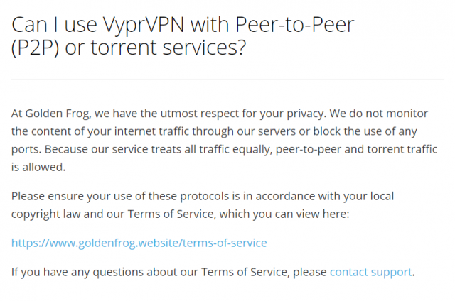VyprVPN-Torrenting policy