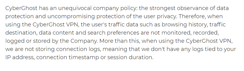 CyberGhost Logging Policy